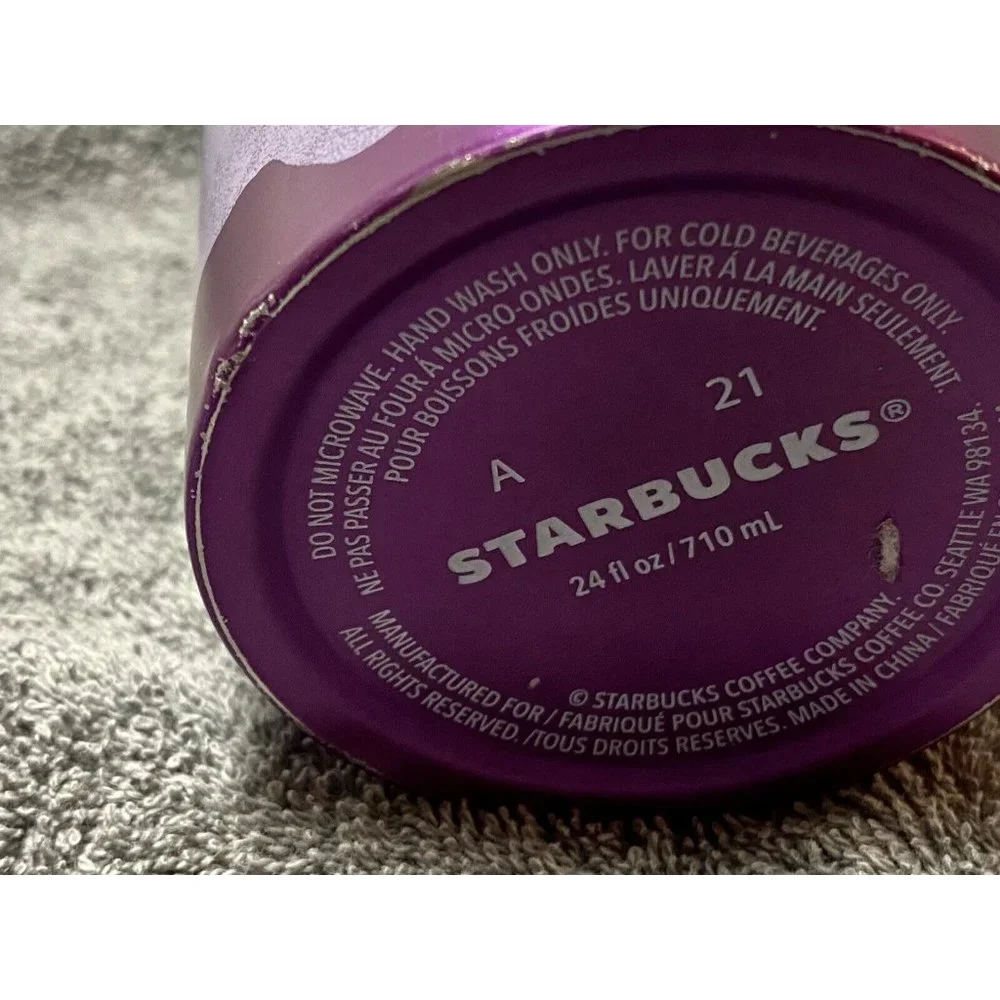 Starbucks Pink Purple Coral Reef metal 24 oz cold cup Tumbler 2021 NO STRAW ASIS